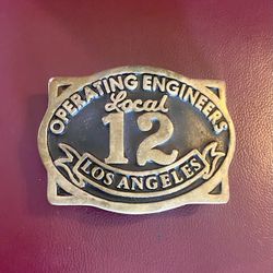 Rare 1978 Vintage Solid Brass Belt Buckle 3” Operating Engineers Local 12 Los Angeles
