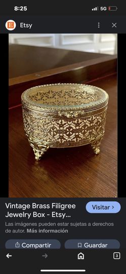 Vintage Brass Filigree Jewelry Box