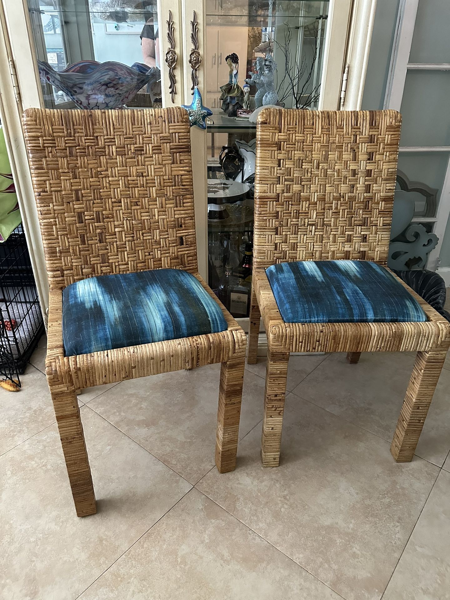 Vintage Cane Wrapped Dining Chairs Set of 2