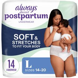 Always Discreet Postpartum Underwear, Large, Maximum Protection, 14 Count