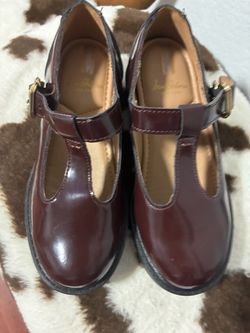 Burgundy Patent Leather T-Strap Mary Jane Shoes