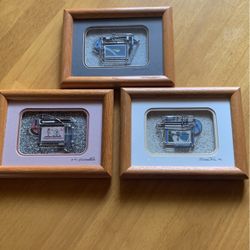 Set Of 3 , 3D Works Of Art Surrounding Significant Stamps Of Space History 
