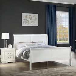 🛻 Free Delivery &Louis Philip White Sleigh Bedroom Set [HOT DEAL] (Bed, Dresser and Mirror) 