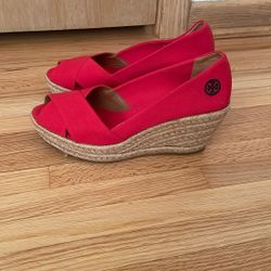 Red Tori Burch Wedge Sandals