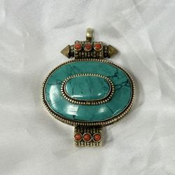 Tibetan Turquoise/w red coral Pendant