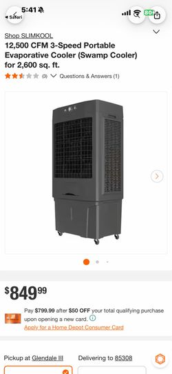 Shop SLIMKOOL 12,500 CFM 3-Speed Portable Evaporative Cooler (Swamp Cooler) for 2,600 sq. ft.