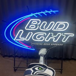Seahawks Super Bowl Champions Bud Light Neon Sign Beer Sign Man Cave 