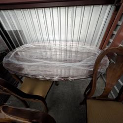 Cherry Wood Dinner Table, Leaf Insert, Chairs.