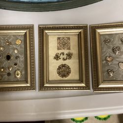3 Precious Pieces Of Art In 8”x6” Gold Frames