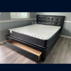 Queen Black Platform Bed With Ortho Mattress Included 