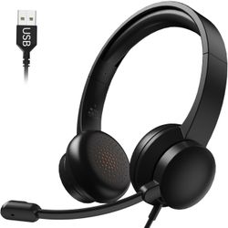 USB Headset with Microphone for PC, Wired Headphones with Mic USB Headset with Noise Cancelling Microphone, Computer Headset with Microphone for Home 