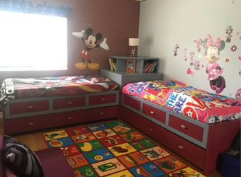 Kids cottage furniture twin beds with storage