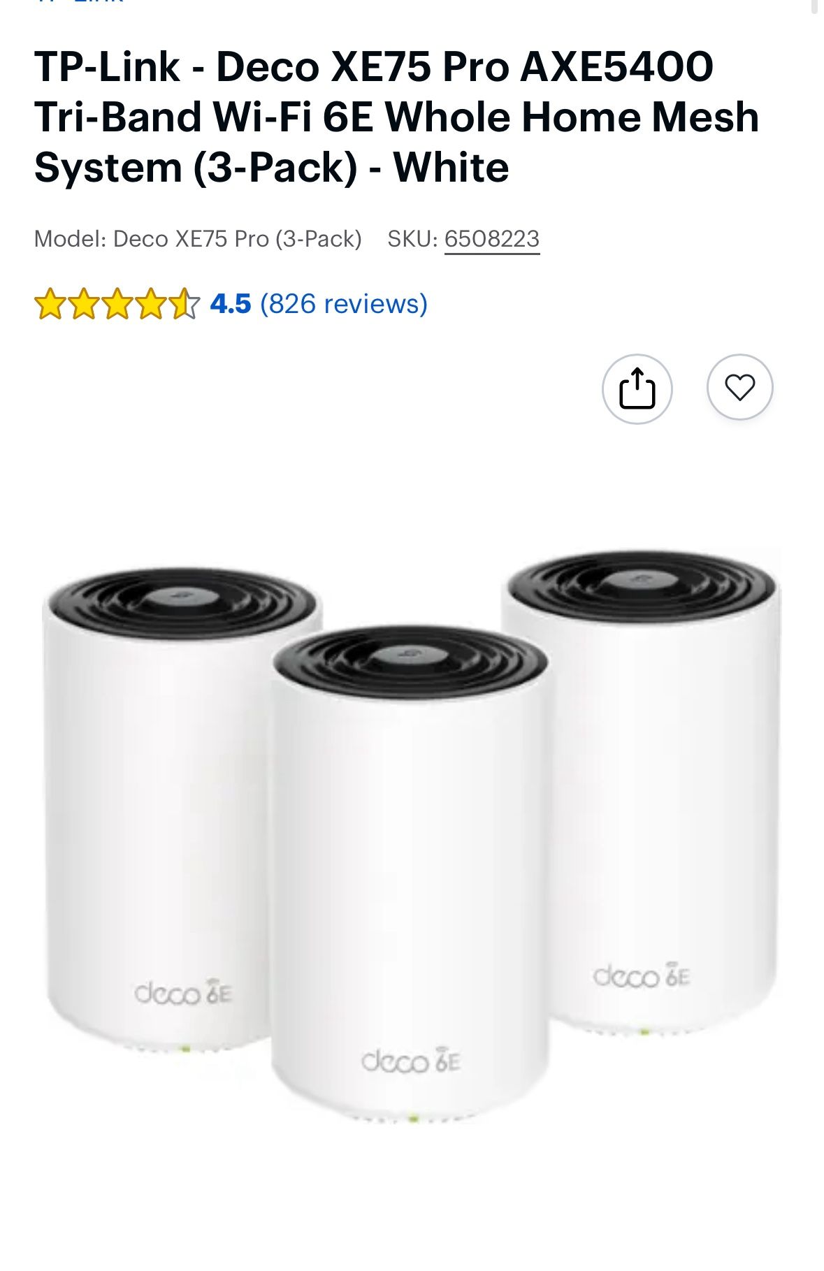 TP-Link - Deco XE75 Pro AXE5400 Tri-Band Wi-Fi 6E Whole Home Mesh System (3-Pack) - White
