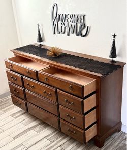 Large Wooden Dresser with Brass Hardware