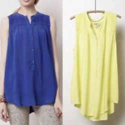 ANTHROPOLOGIE Holding Horses Yellow Smocked Button Up Flowy Swing Tank Top