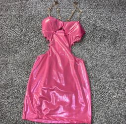 Pink Metallic Mini Dress with Chain Straps