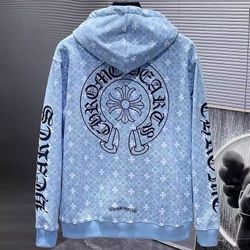 Chrome Baby Blue Hearts Hoodie Denim Coat Jeans Tears Zip Up Hellstar Cross Monogram Hooded Jacket Small S Medium M Large L XL