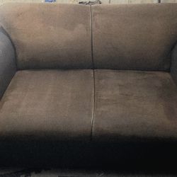 2 Brown Suede And Vinyl Couches