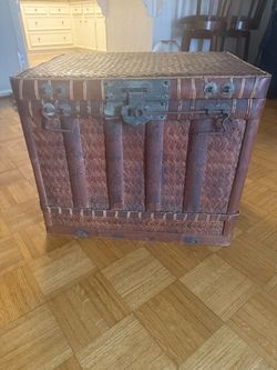 Vintage Woven Rattan Storage Trunk Chest