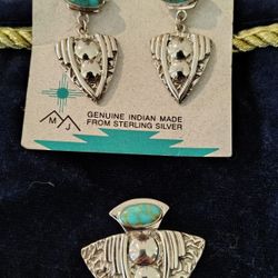 Turquoise Sterling Silver Pierced Earrings And Pendant