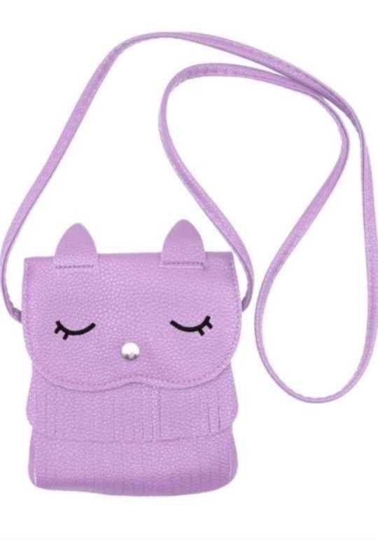 NEW! Cat Leather Tassel Small Crossbody Satchel Purse, Purple, 6x5