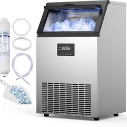 Commercial Ice Maker Machine - 200Lbs/24H, 50LBS Storage Bin, Commercial Ice Machine with Self- Cleaning | Freestanding & Built-in Industrial Ice Mach