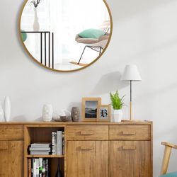 Costway 16''Round Wall Mounted Bathroom Mirror Aluminum Alloy Frame Decor Mirror Gold