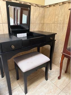✨ Vanity Makeup Table Set with Hidden Mirror & Stool ✨