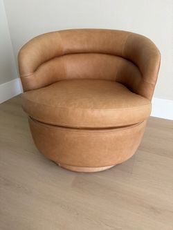 Qty 4 West Elm Viv Leather Barrel Chairs w/ Swivel base