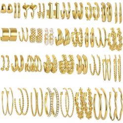 36 Pairs Gold Hoop Earrings Set  Women Girls Multipack Hypoallergenic Chunky