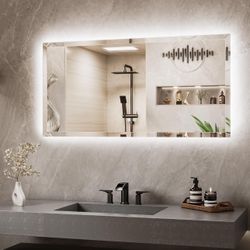 TETOTE Backlit Bathroom Mirror 48 x 24, Frameless LED Mirror for Bathroom, Safe Tempered Glass, 3 Color Temperature, Defogging, Dimmable, Smart Bathro