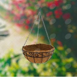 Studios Case of 3 Hanging Flower Pot with Coconut Liner Metal Planters, 14", Wire S Pattern