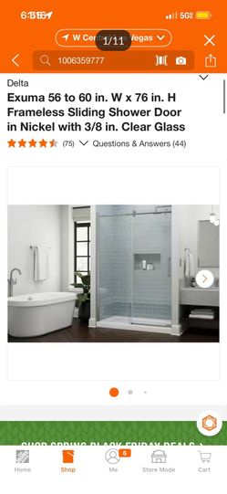 Exuma 56 to 60 in. W × 76 in. H Frameless Sliding Shower Door in Nickel with 3/8 in. Clear Glass