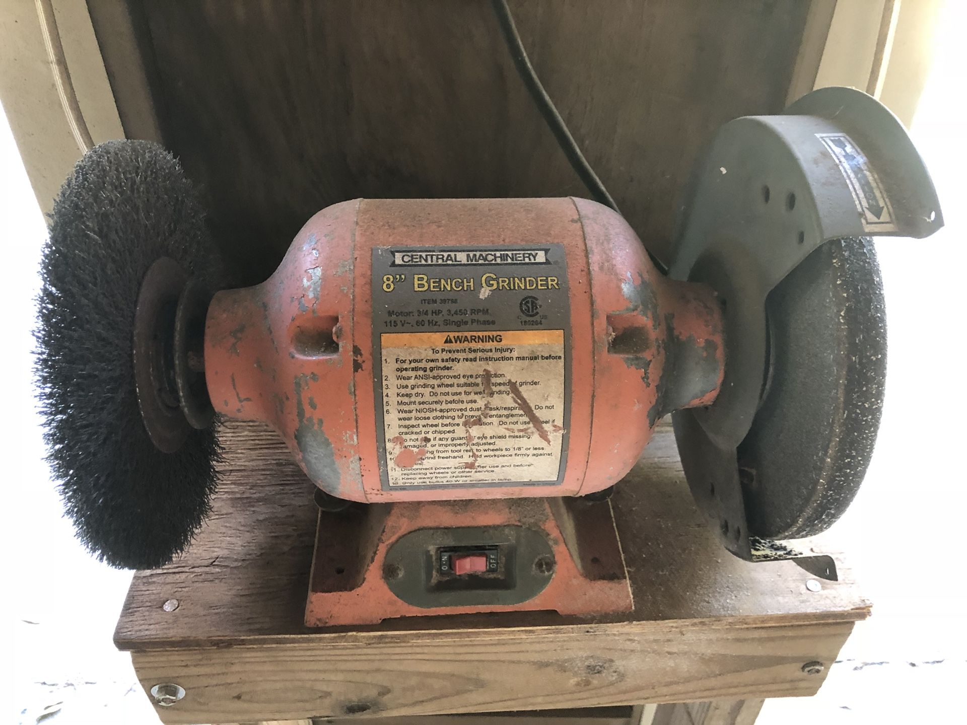Central machinery 8” bench grinder