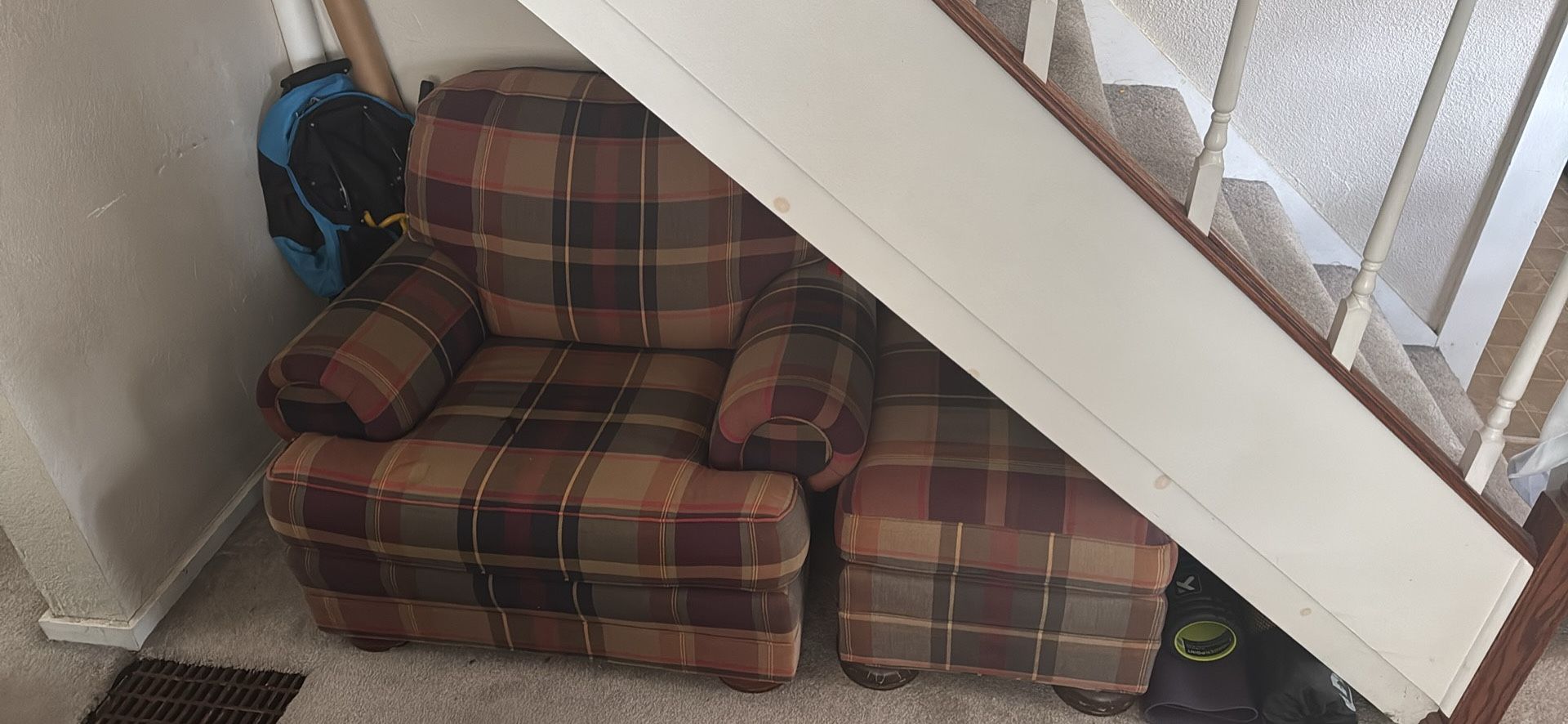 Red flannel Chair With Ottoman