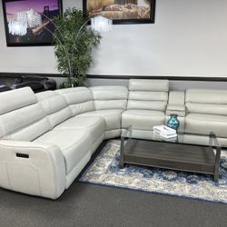 Light Gray Sofa Sectional w/ Wireless Charger & Adjustable Headrest 