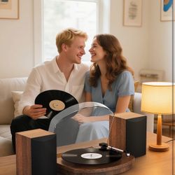 Vinyl Record Player with Dual Stereo Speakers, Belt Drive Turntable with Bluetooth Input 3 Speed Playback AT-3600L Cartridge RCA Out Vintage Turntable