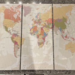World Map - 3-Panel Canvas Wall Art