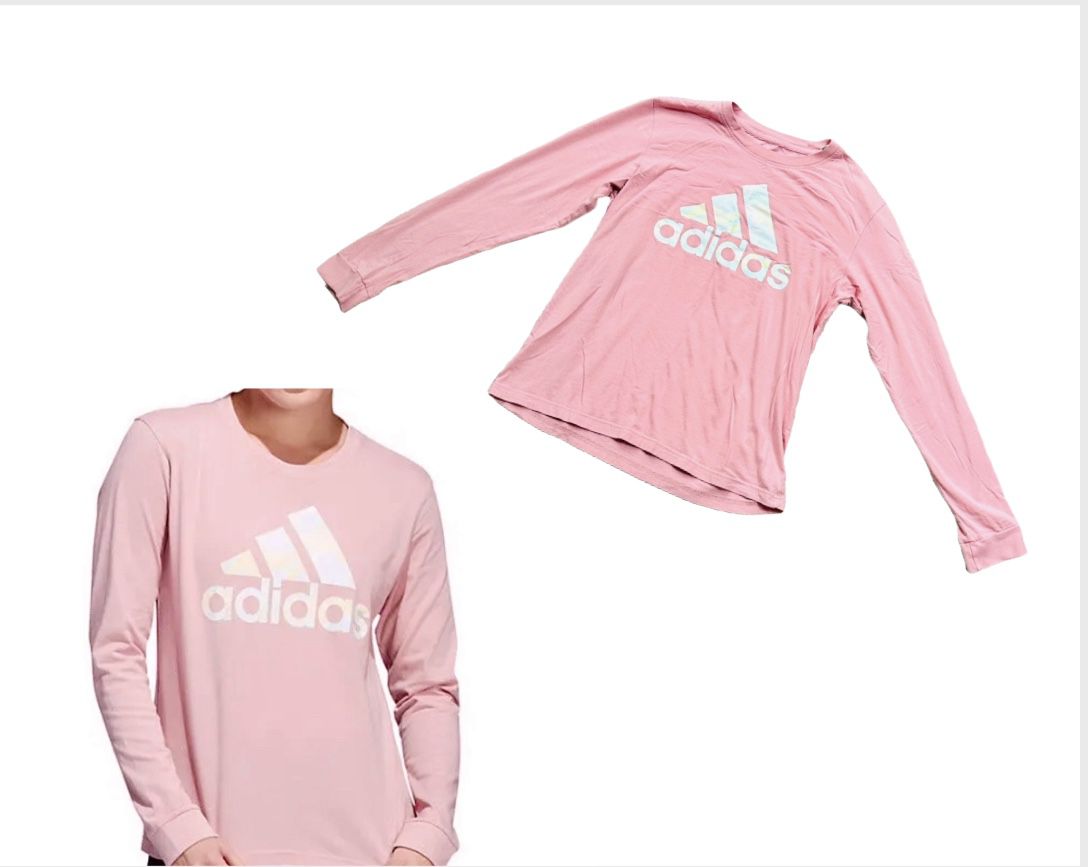Adidas Amplifier Tshirt Pink Long Sleeve Size Medium Women’s Cotton Blue Logo