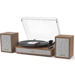 Vinyl Record Player with External Bookshelf Speakers, 33-1/3 45 78 RPM Vintage Bluetooth Stereo Turntable for Vinyl Records,Belt-Driven System