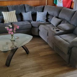 Grey Suade U-Shaped Couch