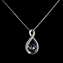 Kay Jewelers 2019 Dancing Sapphire Necklace. 18” chain. 925 Sterling Silver