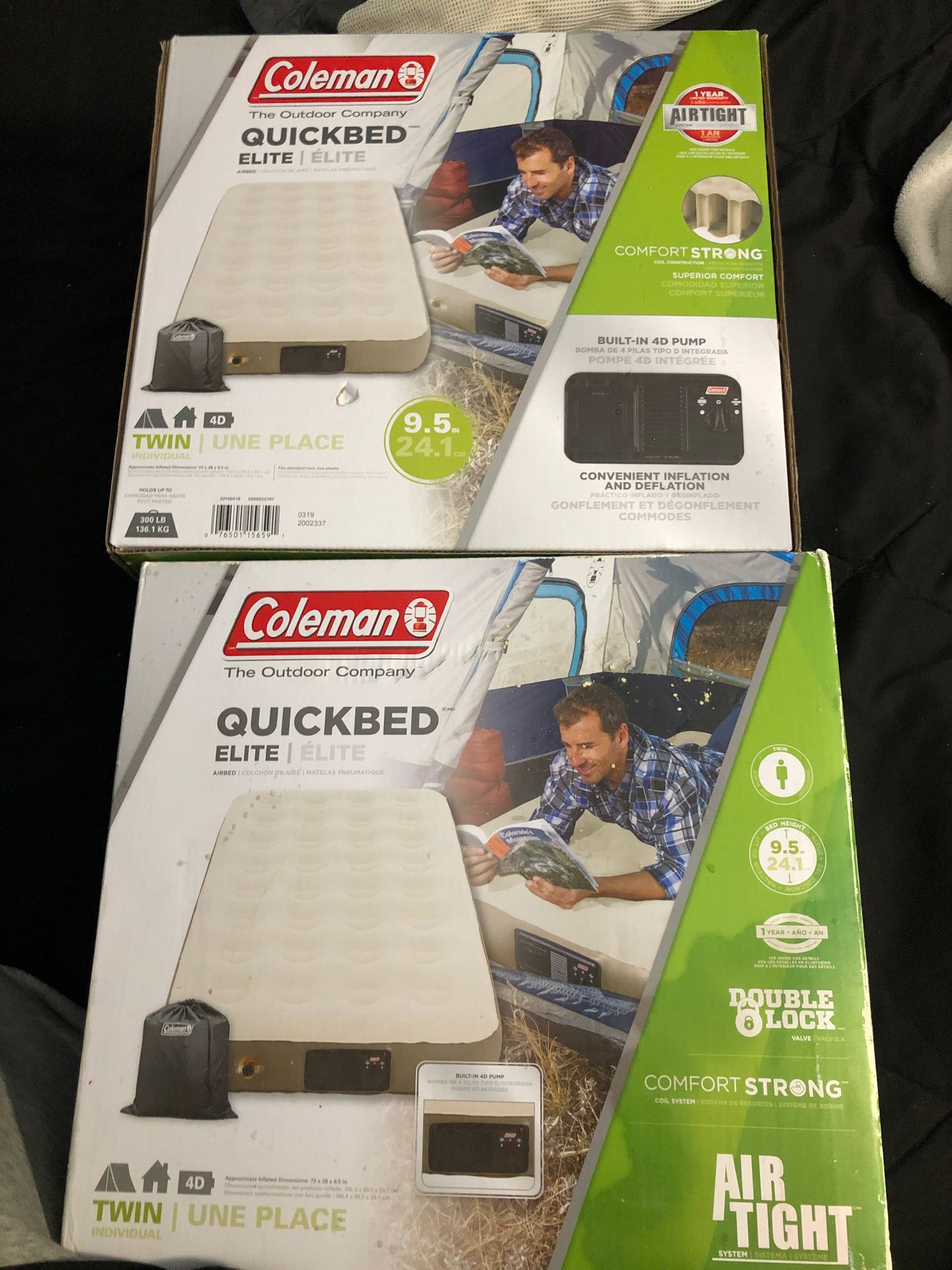 2 Coleman twin quick beds with built in pump brand new.