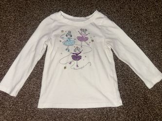 Girls White Long Sleeve Ballerina Graphic Shirt