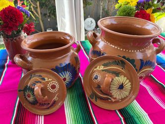 Mexican Terracotta Clay Pots with Lids Set of 2