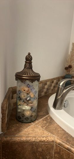 Decorative Frosted Glass Apothecary Jar with Bronze Lid