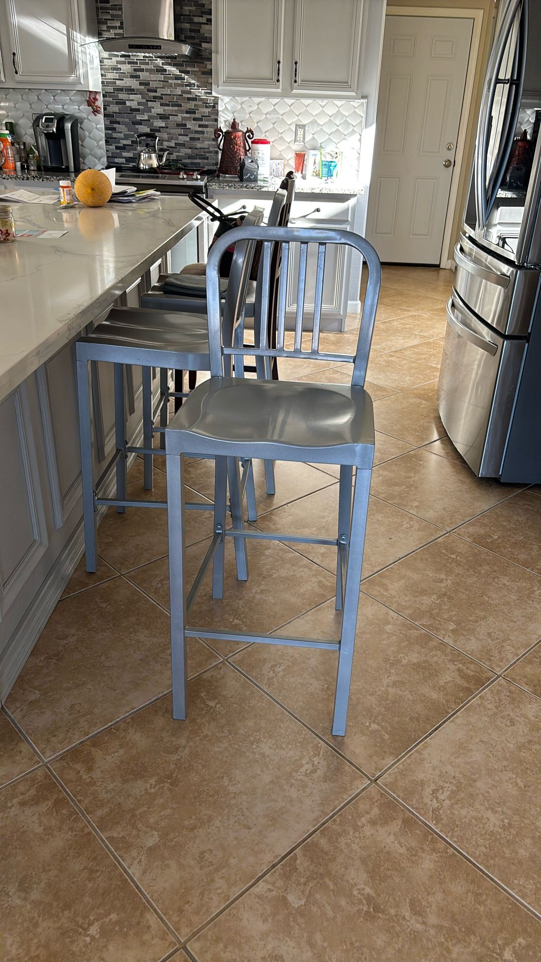 Gray Metal Bar Stool , Set Of 3 For Sale