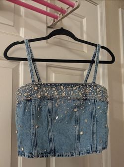 L’AGENCE Embellished Denim Corset Tank – Size 4 – NWT