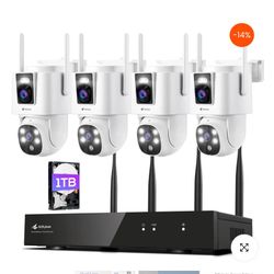 Dual Lens 2K Wireless Security Camera System, 4pcs 2K Outdoor Camera With 2.4/5GHz WiFi, 16CH Wi-Fi 6 NVR With 1TB HDD