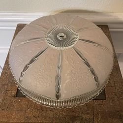 Vintage Art Deco Frosted Pink Glass Celling Light Shade 10”x10” 3 1/2”T
